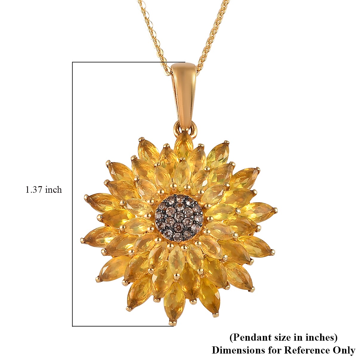 Tanzanian Canary Opal and Brown Zircon Sunflower Pendant Necklace 20 Inches in Vermeil Yellow Gold Over Sterling Silver 4.00 ctw image number 5