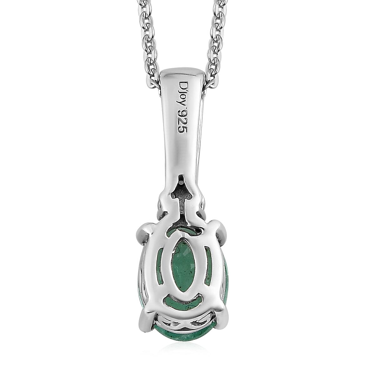 Ethiopian Emerald and Diamond Pendant Necklace 20 Inches in Platinum Over Sterling Silver 1.20 ctw image number 4