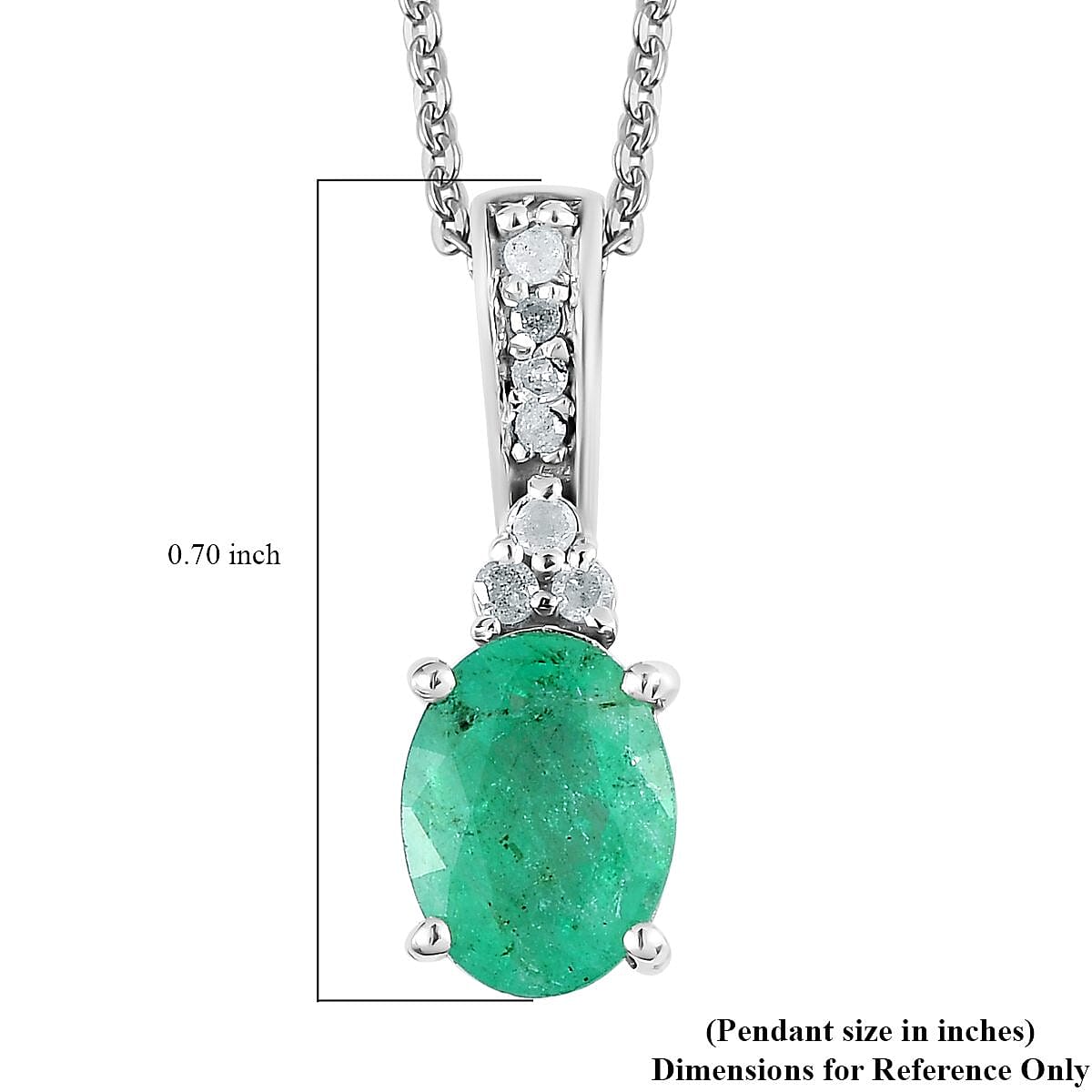 Ethiopian Emerald and Diamond Pendant Necklace 20 Inches in Platinum Over Sterling Silver 1.20 ctw image number 5