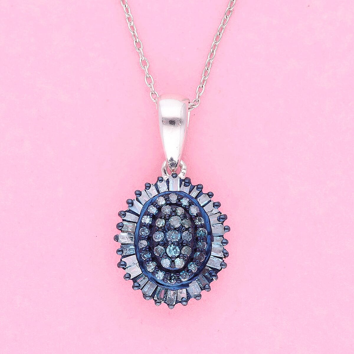 TLV Blue Diamond (IR) Floral Pendant Necklace (18 Inches) in Platinum Over Sterling Silver 0.50 ctw image number 1