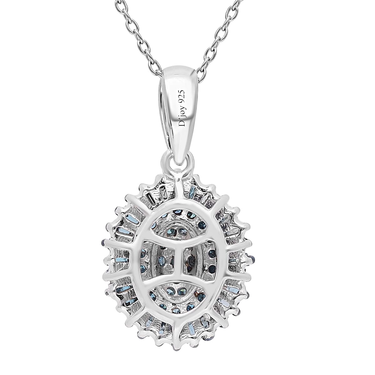 TLV Blue Diamond (IR) Floral Pendant Necklace (18 Inches) in Platinum Over Sterling Silver 0.50 ctw image number 4
