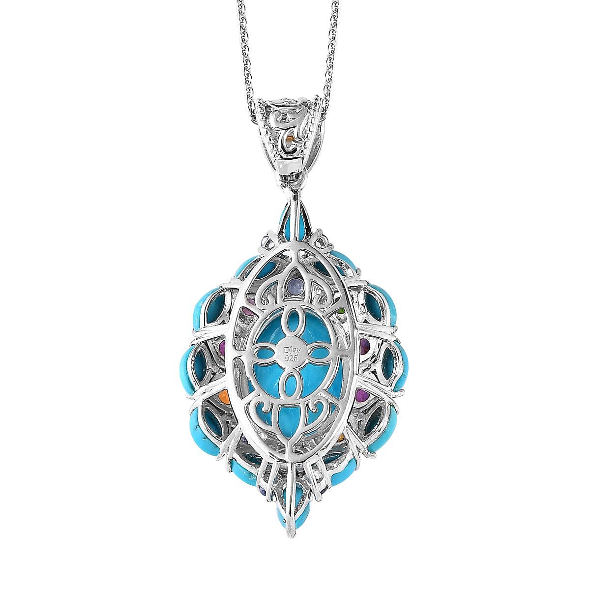 Sleeping Beauty Turquoise and Multi Gemstone Pendant Necklace 20 Inches in Vermeil YG and Platinum Over Sterling Silver 8.25 ctw