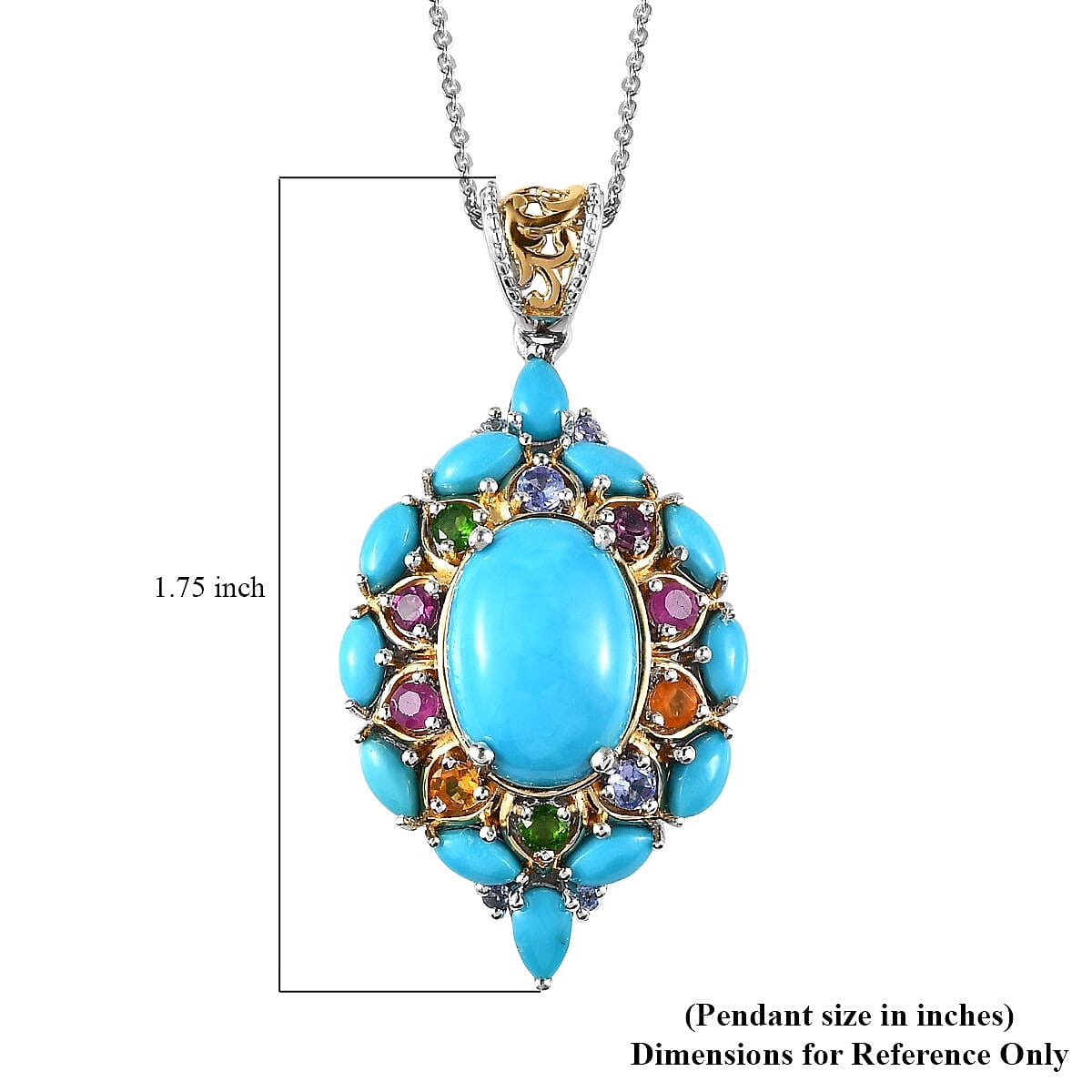 Sleeping Beauty Turquoise and Multi Gemstone Pendant Necklace 20 Inches in Vermeil YG and Platinum Over Sterling Silver 8.25 ctw