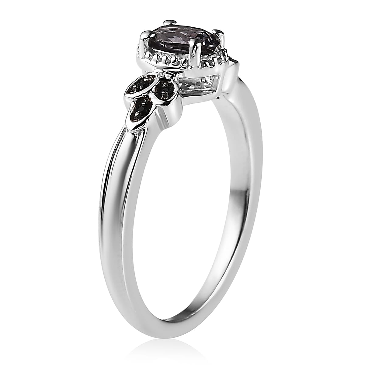Tanzanian Platinum Spinel and Thai Black Spinel Ring (Size 5.0) and Pendant Necklace 20 Inches in Platinum Over Sterling Silver 1.20 ctw