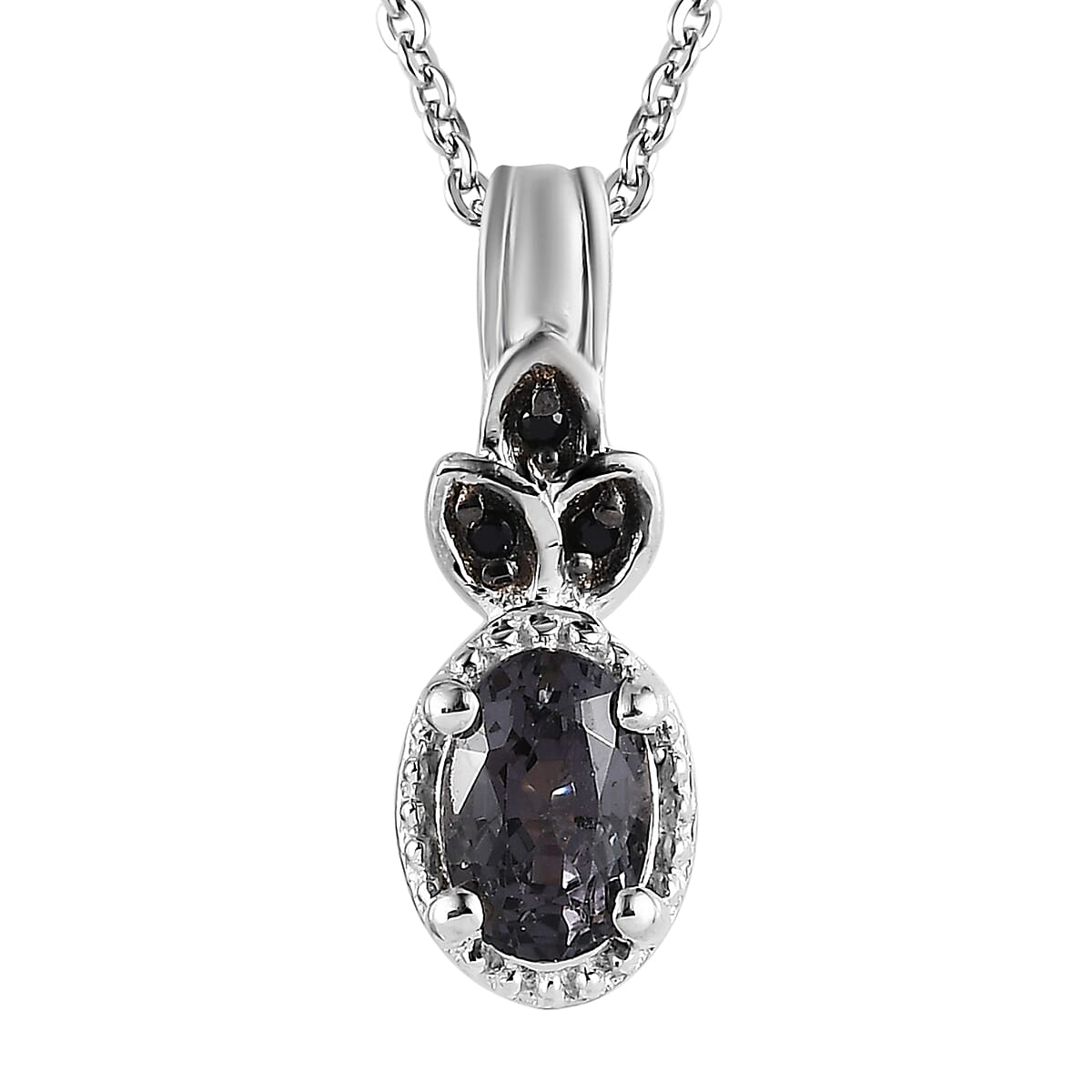 Tanzanian Platinum Spinel and Thai Black Spinel Ring (Size 5.0) and Pendant Necklace 20 Inches in Platinum Over Sterling Silver 1.20 ctw