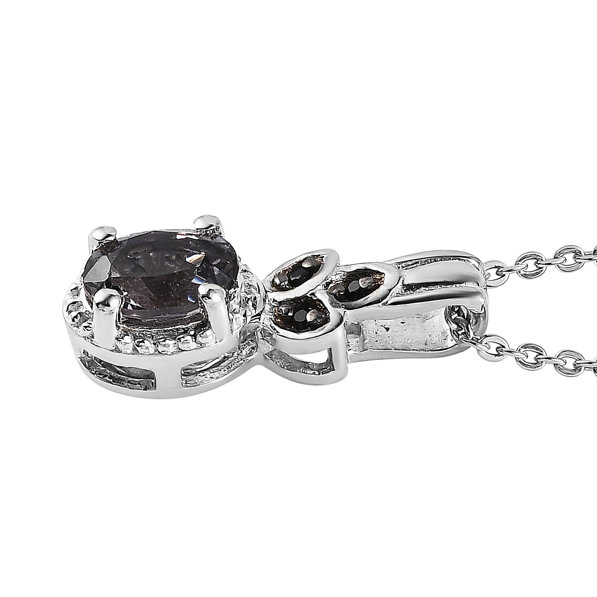 Tanzanian Platinum Spinel and Thai Black Spinel Ring (Size 5.0) and Pendant Necklace 20 Inches in Platinum Over Sterling Silver 1.20 ctw
