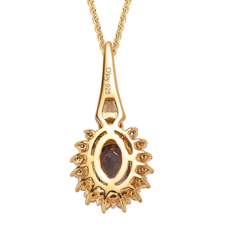 Tanzanian Platinum Spinel and Moissanite 1.15 ctw Sunburst Pendant Necklace in Vermeil Yellow Gold Over Sterling Silver 20 Inches