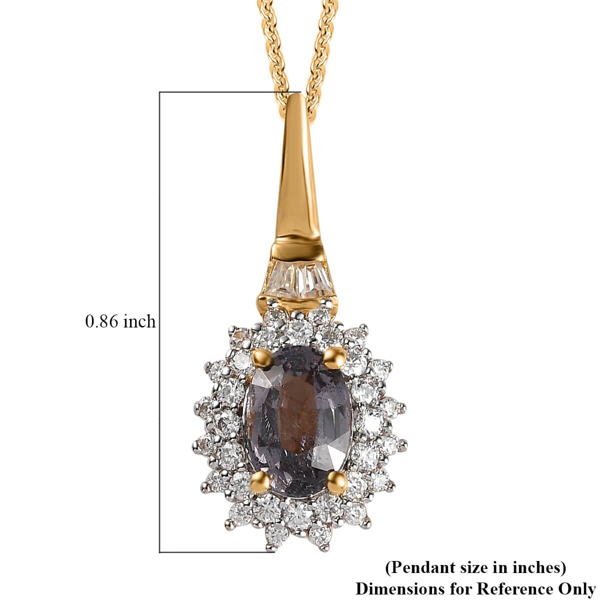 Tanzanian Platinum Spinel and Moissanite Sunburst Pendant Necklace 20 Inches in Vermeil Yellow Gold Over Sterling Silver 1.15 ctw image number 6