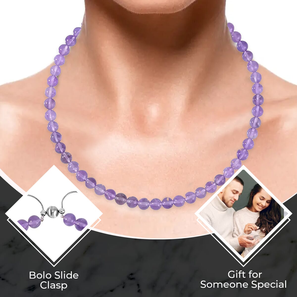 Lavender Amethyst and African Amethyst Dangle Earrings, Bolo Bracelet and Beaded Necklace 18 Inches in Stainless Steel 256.55 ctw image number 2