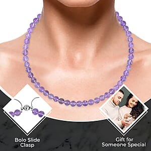 Lavender Amethyst and African Amethyst Jewelry Set of Dangle Earrings, Bolo Bracelet and Beaded Necklace, 18-22 Inch Necklace, Stainless Steel Jewelry Set 256.55 ctw