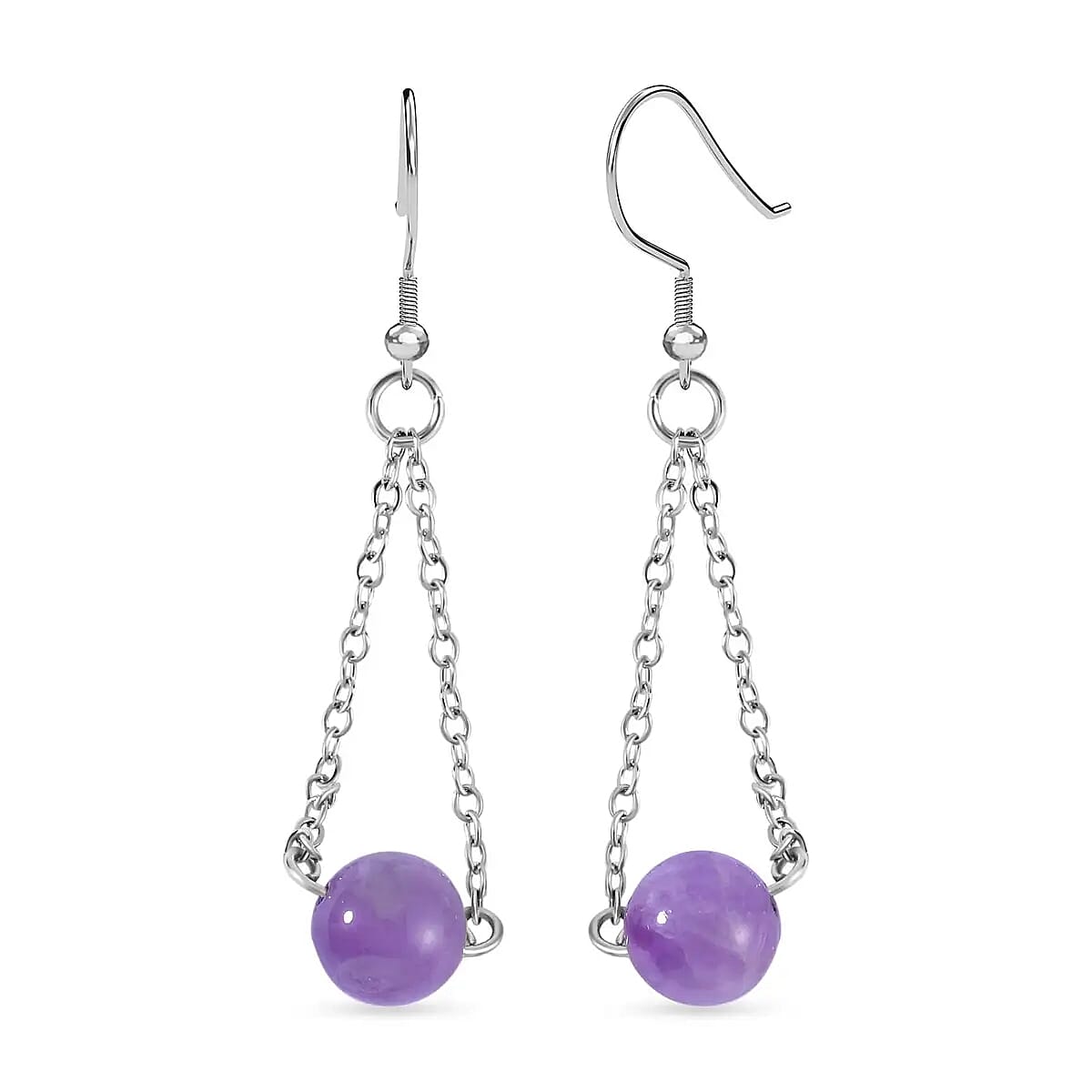 Lavender Amethyst and African Amethyst Jewelry Set of Dangle Earrings, Bolo Bracelet and Beaded Necklace, 18-22 Inch Necklace, Stainless Steel Jewelry Set 256.55 ctw