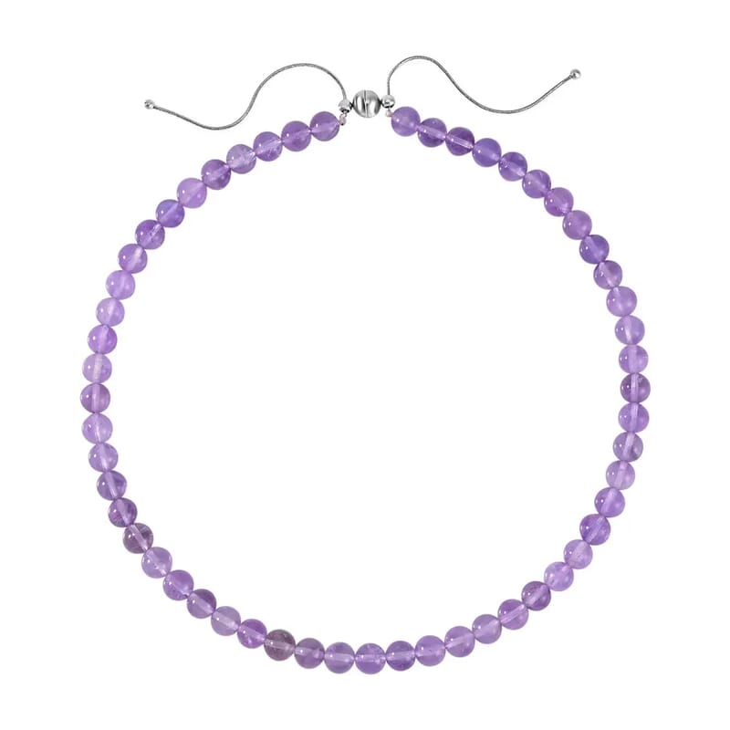 Lavender Amethyst and African Amethyst Jewelry Set of Dangle Earrings, Bolo Bracelet and Beaded Necklace, 18-22 Inch Necklace, Stainless Steel Jewelry Set 256.55 ctw