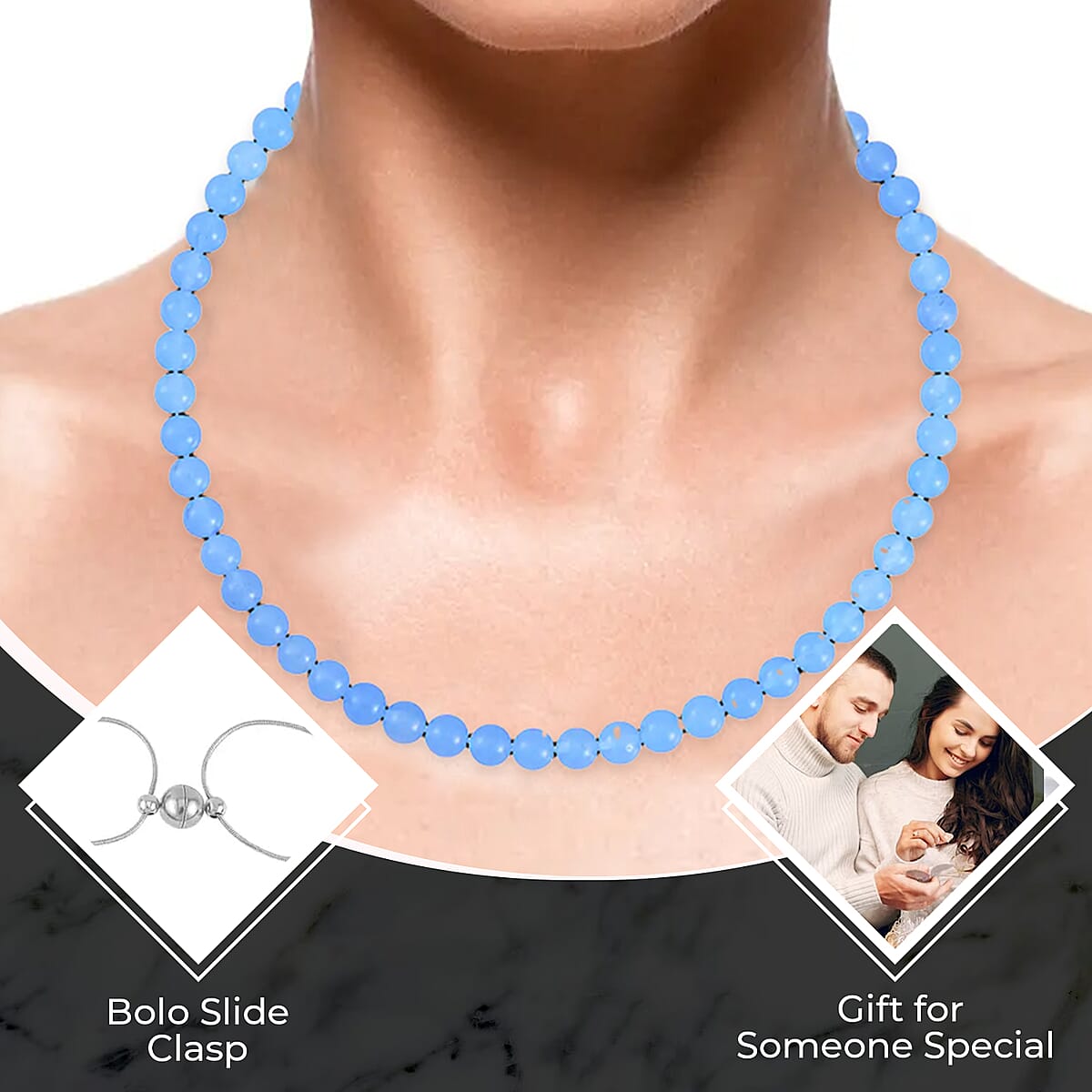 Blue Agate Jewelry Set of Dangle Earrings, Bolo Bracelet and Beaded Necklace, 18-22 Inch Necklace, Stainless Steel Jewelry Set 264.25 ctw image number 2