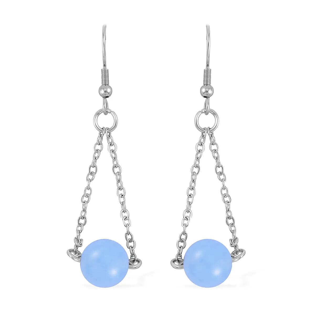 Blue Agate Jewelry Set of Dangle Earrings, Bolo Bracelet and Beaded Necklace, 18-22 Inch Necklace, Stainless Steel Jewelry Set 264.25 ctw image number 5