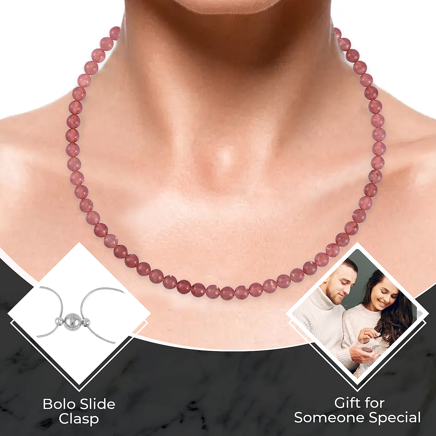 Strawberry Quartz Set of Dangle Earrings, Bolo Bracelet and Beaded Necklace, 18-22 Inch Necklace, Stainless Steel Jewelry Set 264.25 ctw