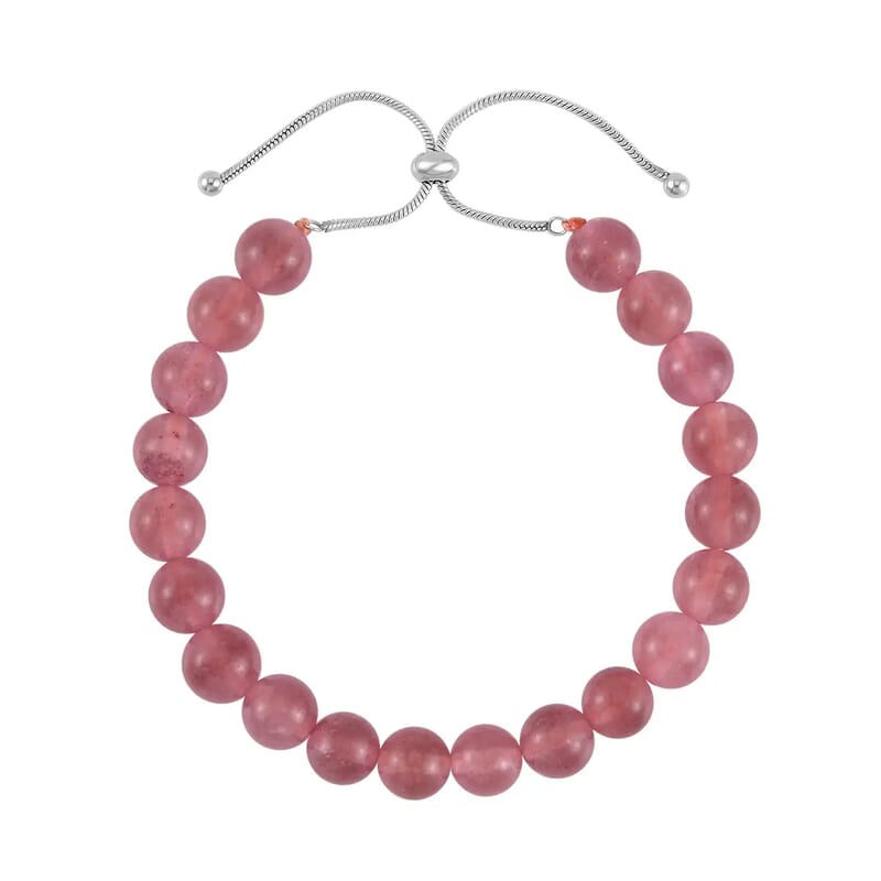 Strawberry Quartz Set of Dangle Earrings, Bolo Bracelet and Beaded Necklace, 18-22 Inch Necklace, Stainless Steel Jewelry Set 264.25 ctw