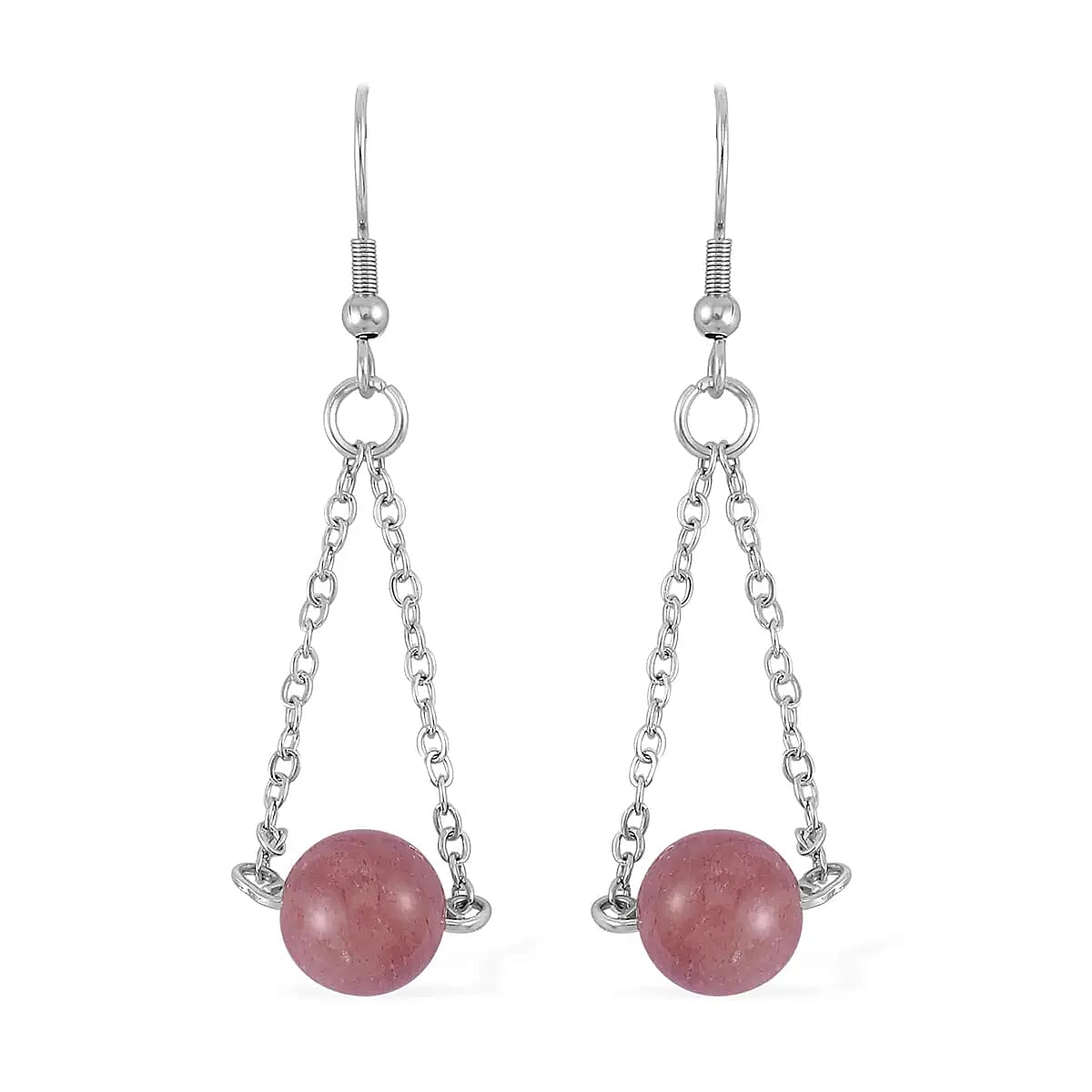Strawberry Quartz Set of Dangle Earrings, Bolo Bracelet and Beaded Necklace, 18-22 Inch Necklace, Stainless Steel Jewelry Set 264.25 ctw