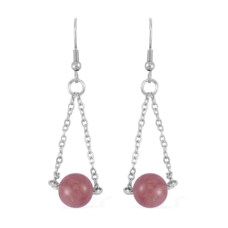 Strawberry Quartz Set of Dangle Earrings, Bolo Bracelet and Beaded Necklace, 18-22 Inch Necklace, Stainless Steel Jewelry Set 264.25 ctw