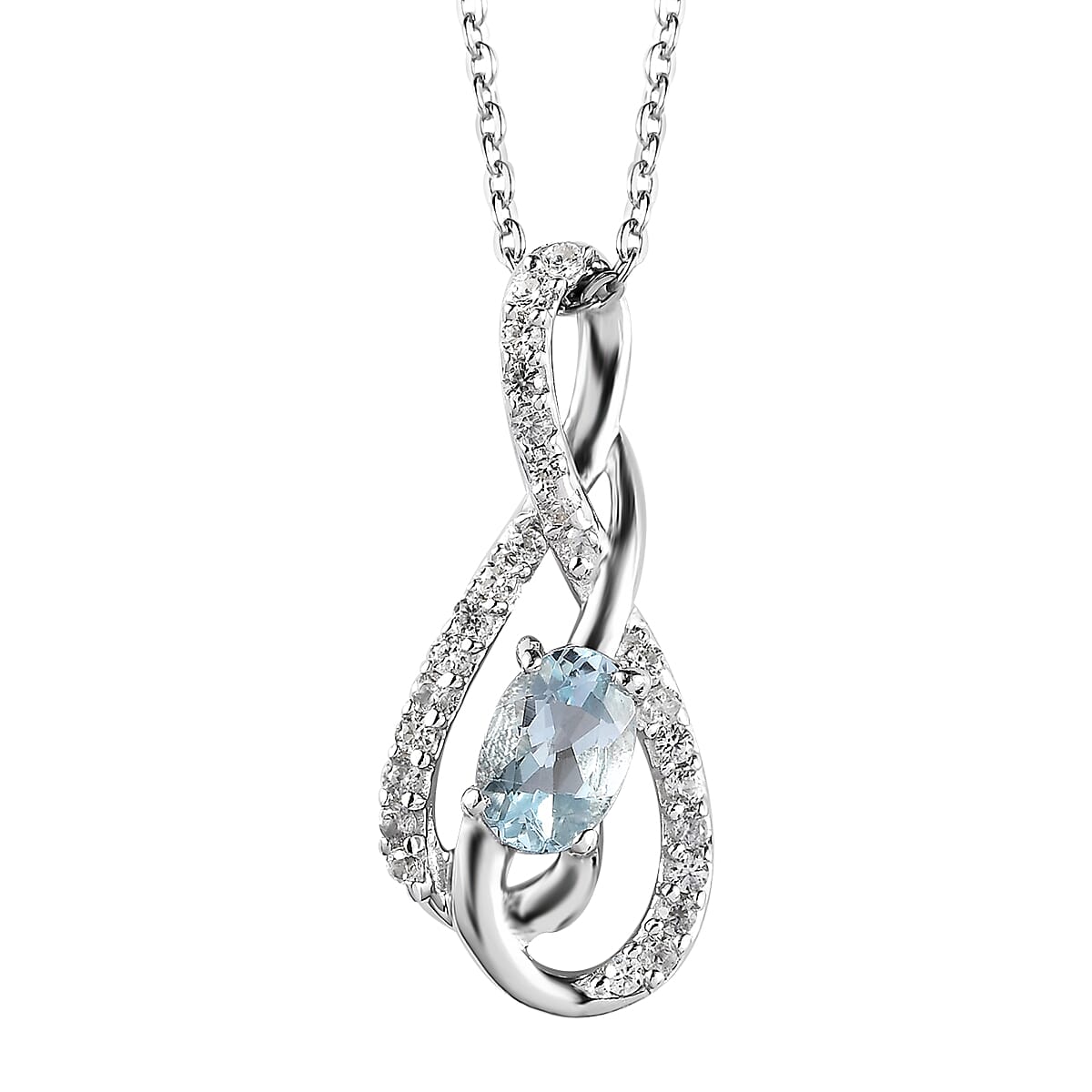 Premium Mangoro Aquamarine and White Zircon Pendant Necklace 20 Inches in Platinum Over Sterling Silver 0.65 ctw image number 0