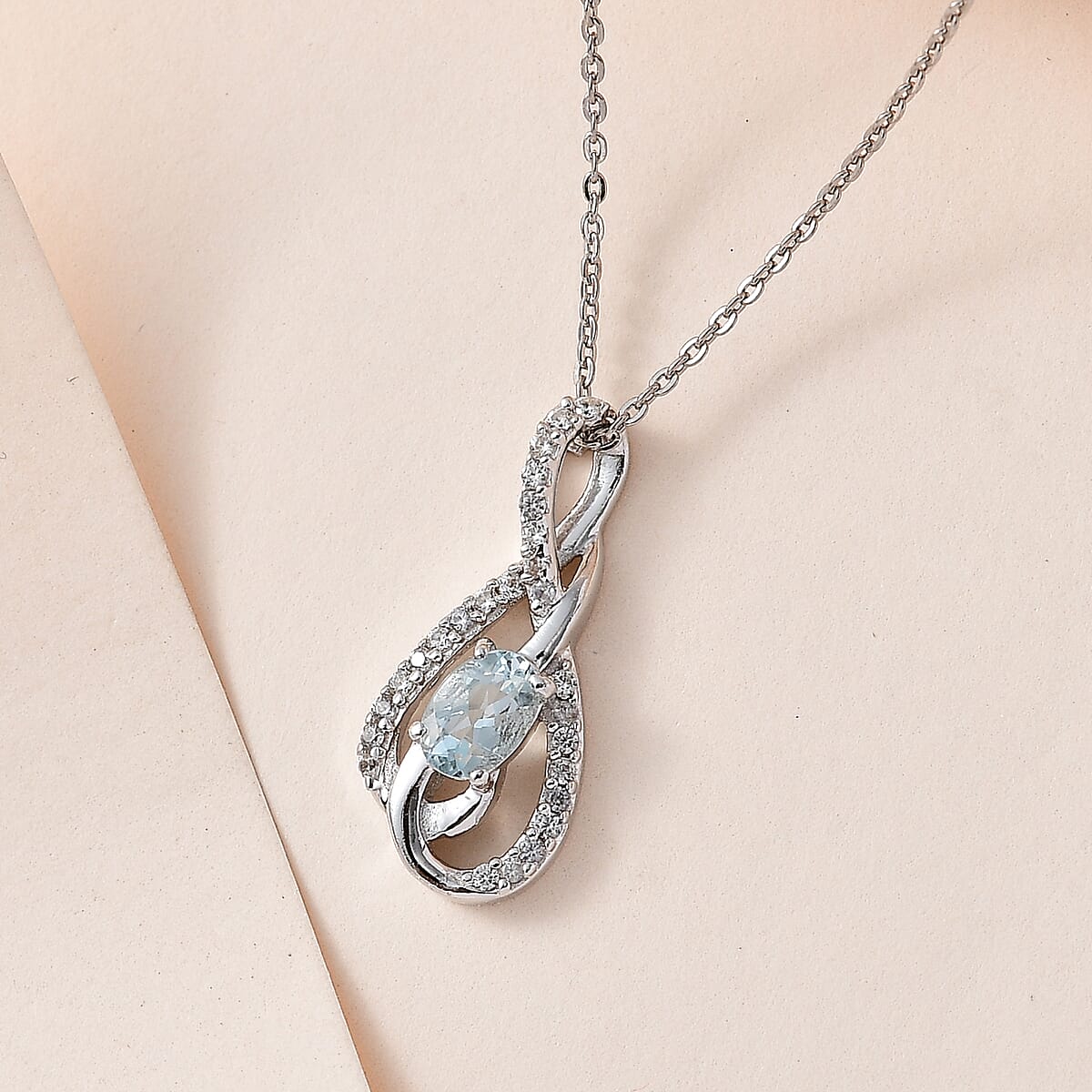 Premium Mangoro Aquamarine and White Zircon Pendant Necklace 20 Inches in Platinum Over Sterling Silver 0.65 ctw image number 1