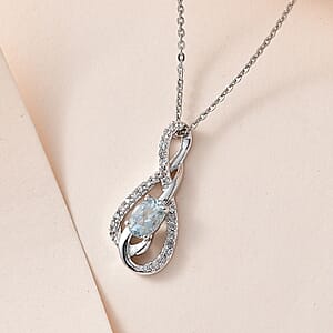 Premium Mangoro Aquamarine and White Zircon Pendant Necklace 20 Inches in Platinum Over Sterling Silver 0.65 ctw