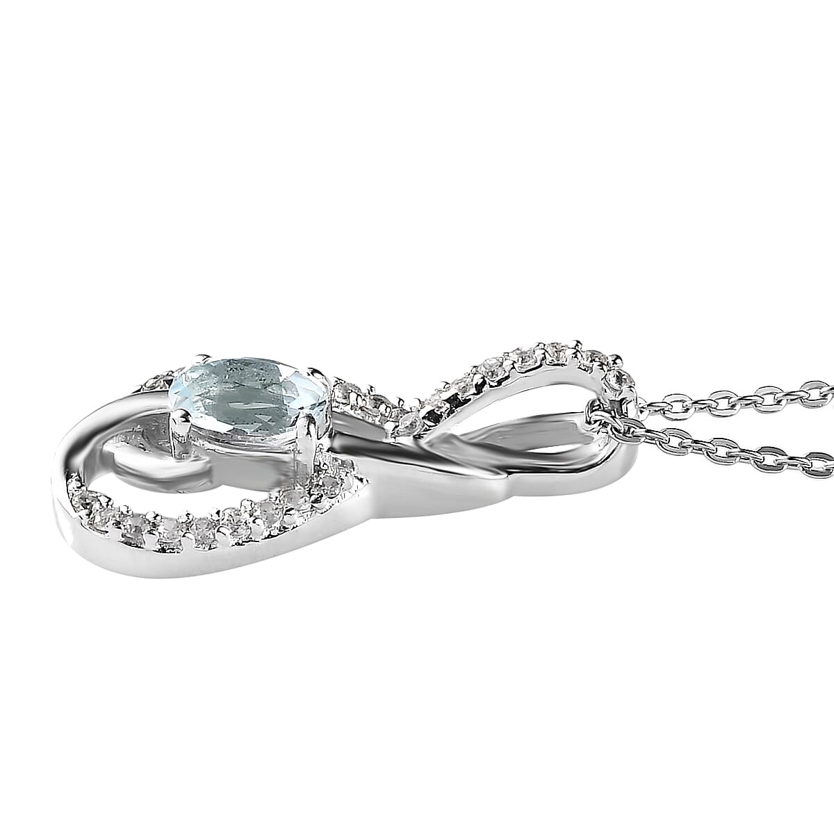Premium Mangoro Aquamarine and White Zircon Pendant Necklace 20 Inches in Platinum Over Sterling Silver 0.65 ctw image number 3