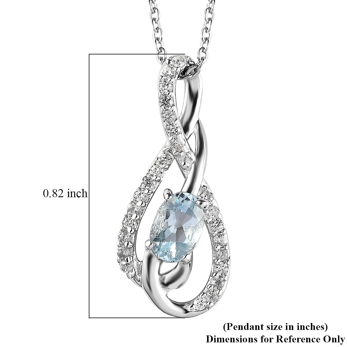 Premium Mangoro Aquamarine and White Zircon Pendant Necklace 20 Inches in Platinum Over Sterling Silver 0.65 ctw image number 5
