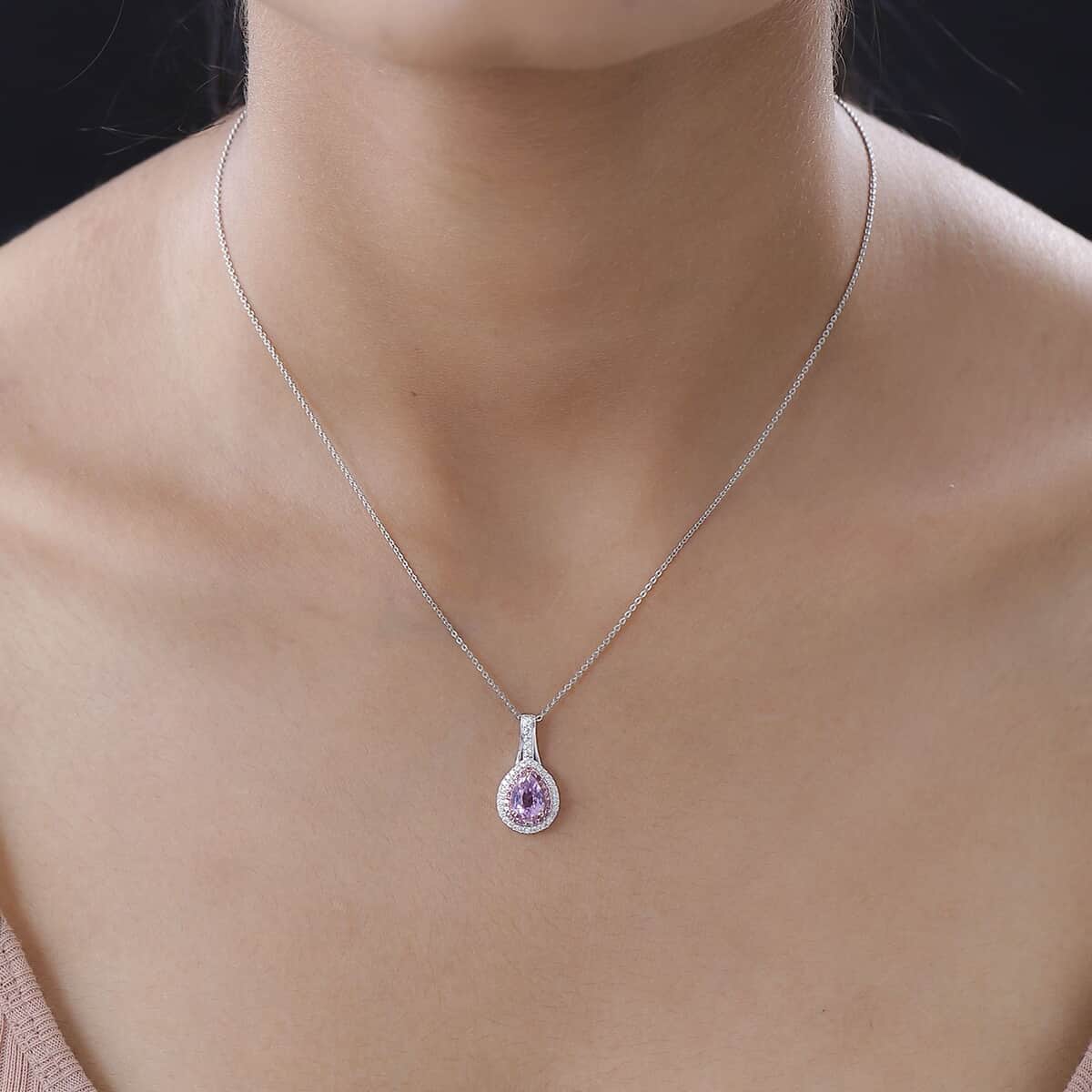 AAA Patroke Kunzite and Multi Gemstone Double Halo Pendant Necklace 20 Inches in Vermeil RG and Platinum Over Sterling Silver 1.75 ctw image number 2