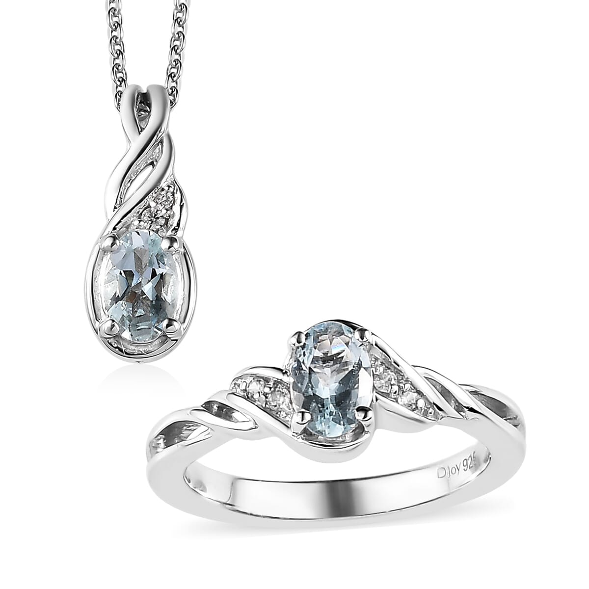 Premium Madagascar Aquamarine, White Zircon Ring (Size 5.0) and Pendant Necklace (20 Inches) in Platinum Over Sterling Silver 0.90 ctw image number 0