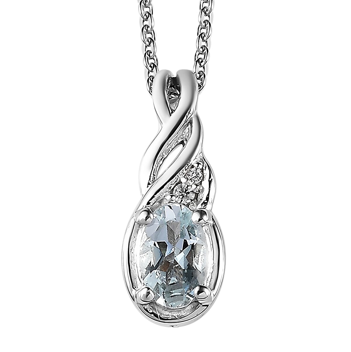 Premium Mangoro Aquamarine and White Zircon Ring Size 5.0 and Pendant Necklace 20 Inches in Platinum Over Sterling Silver 0.90 ctw