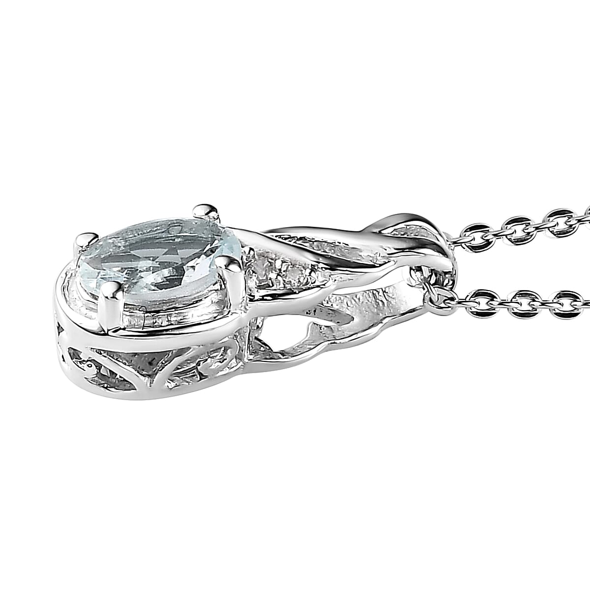 Premium Mangoro Aquamarine and White Zircon Ring Size 5.0 and Pendant Necklace 20 Inches in Platinum Over Sterling Silver 0.90 ctw