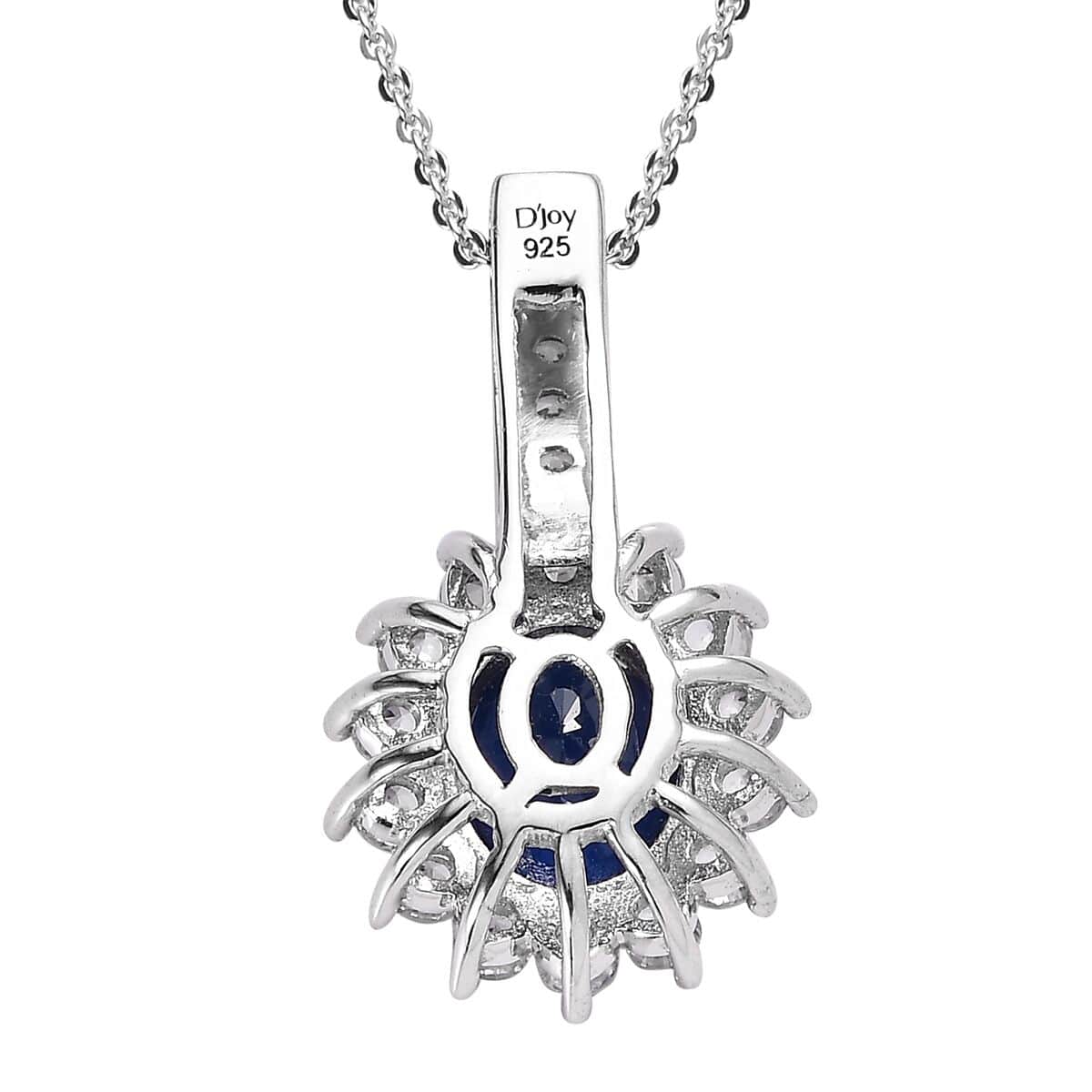 Tanzanian Blue Spinel (DF) and White Zircon Sunburst Pendant Necklace 20 Inches in Platinum Over Sterling Silver 3.25 ctw image number 4