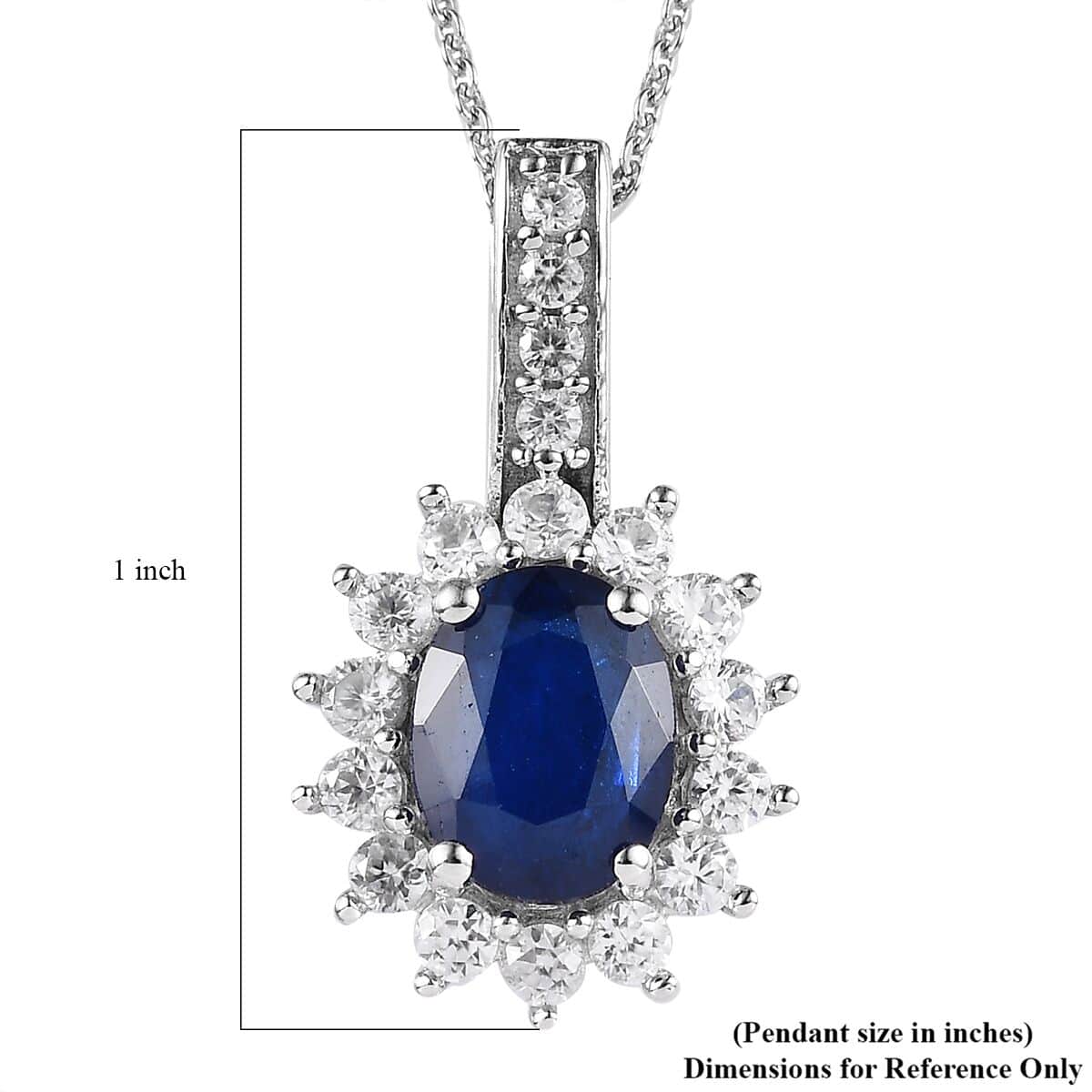 Tanzanian Blue Spinel (DF) and White Zircon Sunburst Pendant Necklace 20 Inches in Platinum Over Sterling Silver 3.25 ctw image number 5