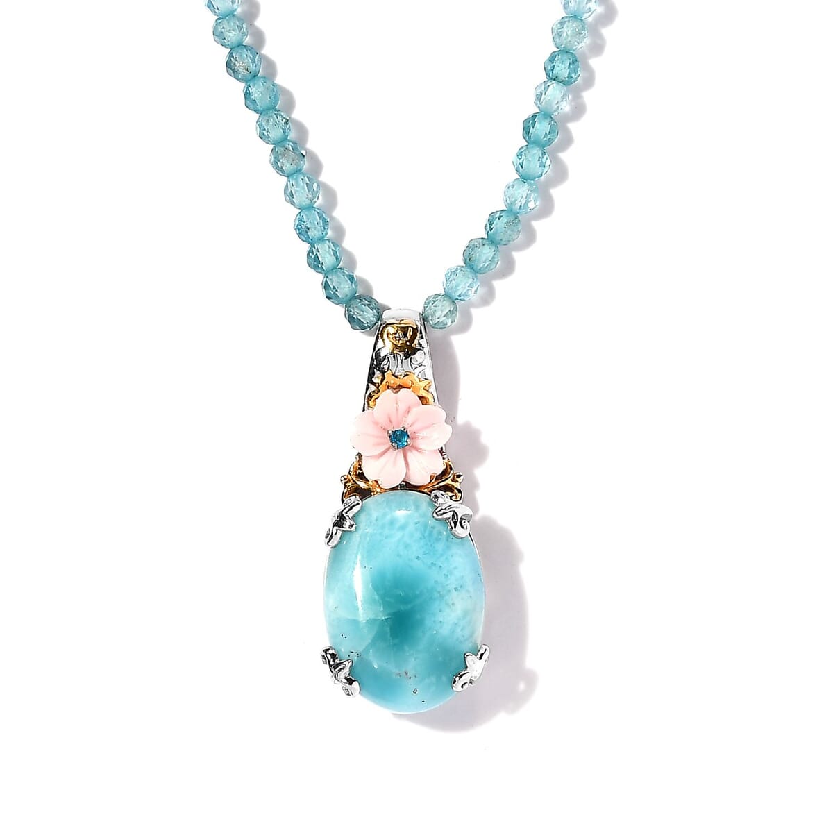 Larimar, Multi Gemstone Pendant with Beaded Necklace (18 Inches) in Platinum Over Sterling Silver 83.75 ctw image number 0