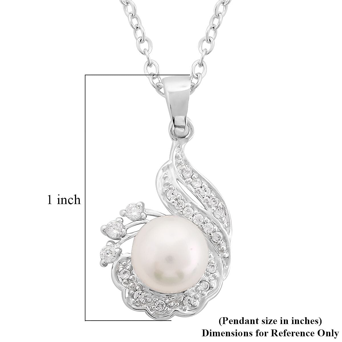Gold Coast Freshwater Pearl and Simulated Diamond Pendant Necklace 18-20.50Inches in Silvertone 0.25 ctw
