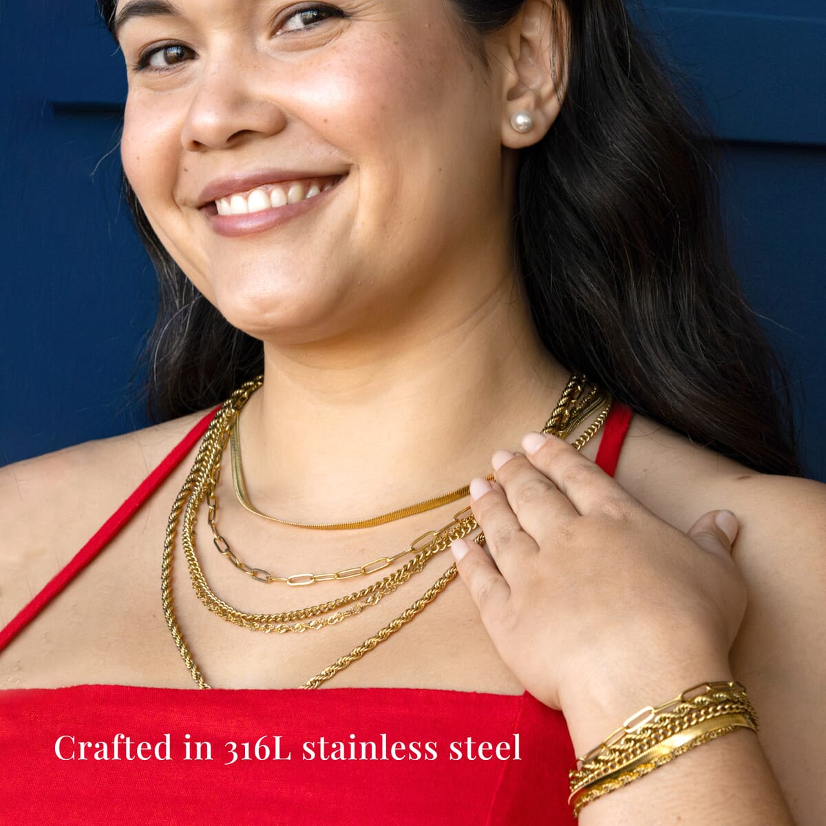 15pcs Jewelry Set with Necklace (18, 20 & 22Inch), Bracelet, Hoops, Stud Earrings in ION Plated YG Stainless Steel image number 5