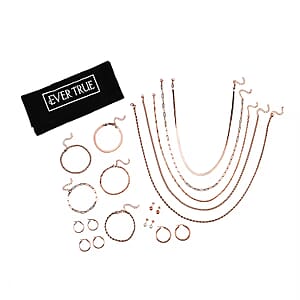 EverTrue 15pcs Jewelry Set with Necklace (18, 20 & 22Inch), Bracelet, Hoops, Stud Earrings in ION Plated RG Stainless Steel