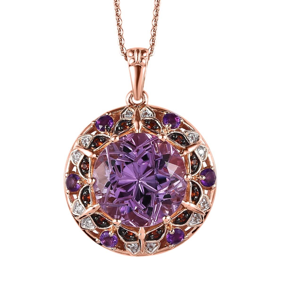 GP Trionfo Collection Rose De France Amethyst and Multi Gemstone Pendant Necklace 20 Inches in Vermeil Rose Gold Over Sterling Silver 8.85 ctw image number 0