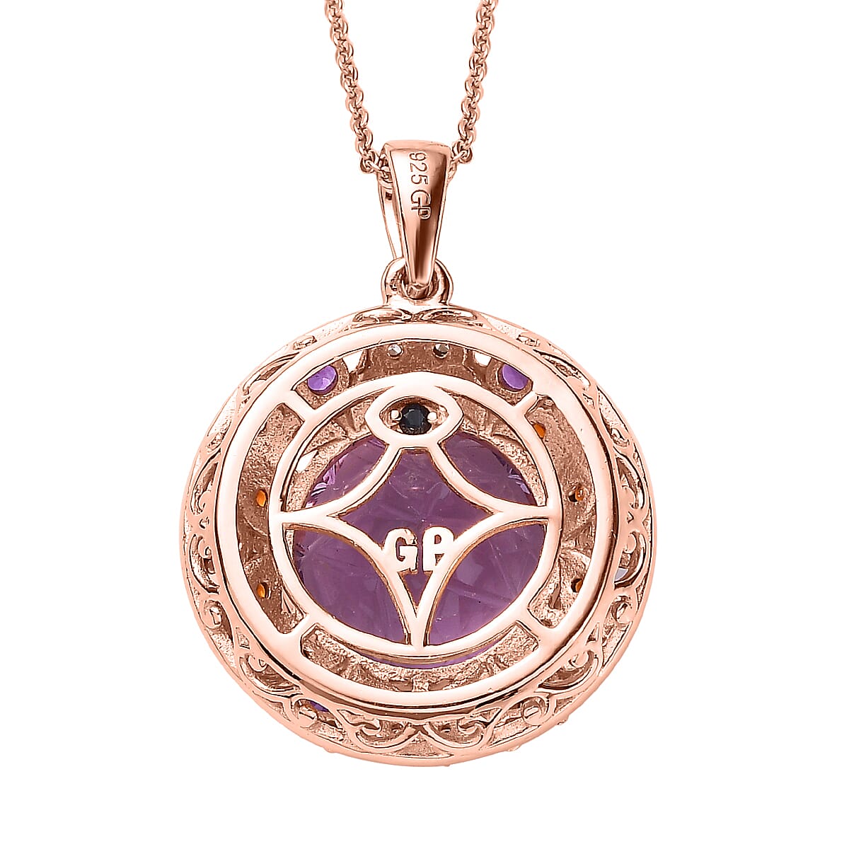 GP Trionfo Collection Rose De France Amethyst and Multi Gemstone Pendant Necklace 20 Inches in Vermeil Rose Gold Over Sterling Silver 8.85 ctw
