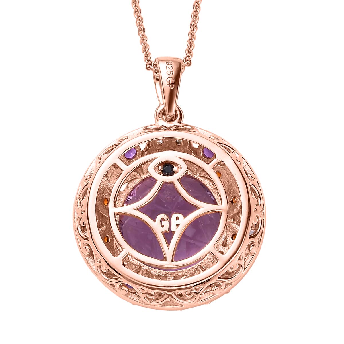 GP Trionfo Collection Rose De France Amethyst and Multi Gemstone Pendant Necklace 20 Inches in Vermeil Rose Gold Over Sterling Silver 8.85 ctw image number 4