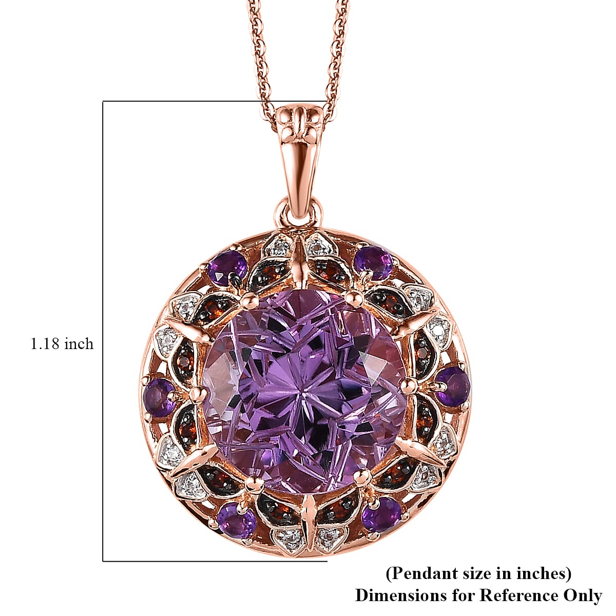 GP Trionfo Collection Rose De France Amethyst and Multi Gemstone Pendant Necklace 20 Inches in Vermeil Rose Gold Over Sterling Silver 8.85 ctw
