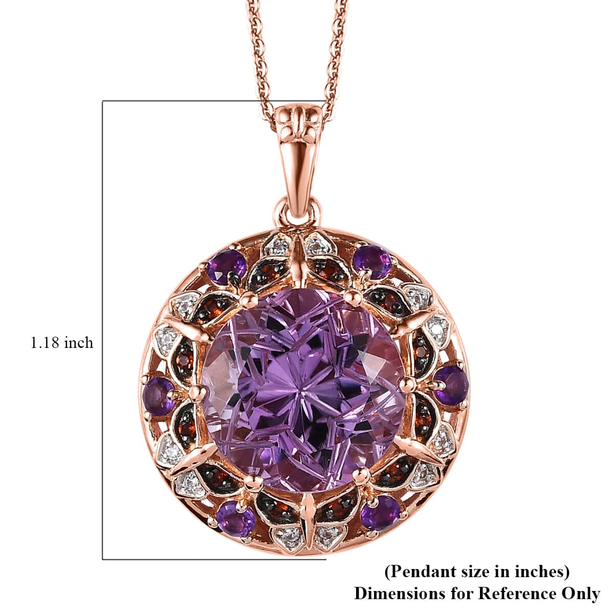 GP Trionfo Collection Rose De France Amethyst and Multi Gemstone Pendant Necklace 20 Inches in Vermeil Rose Gold Over Sterling Silver 8.85 ctw image number 6