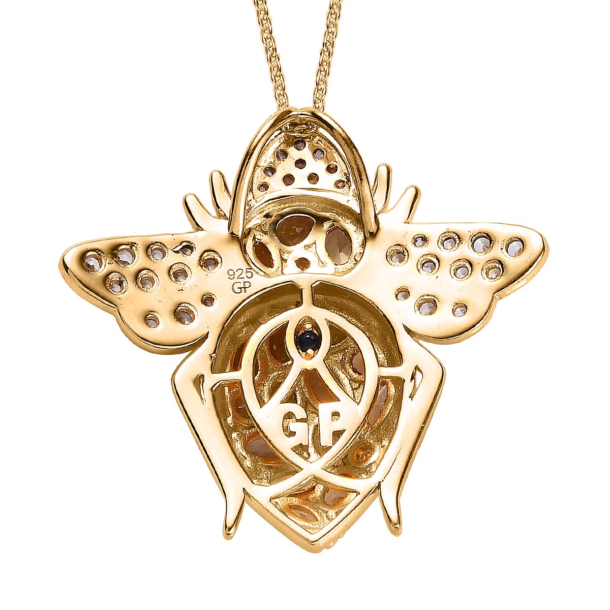 GP Trionfo Collection Premium Brazilian Citrine and White Zircon Bee Pendant Necklace 20 Inches in Vermeil Yellow Gold Over Sterling Silver 3.60 ctw