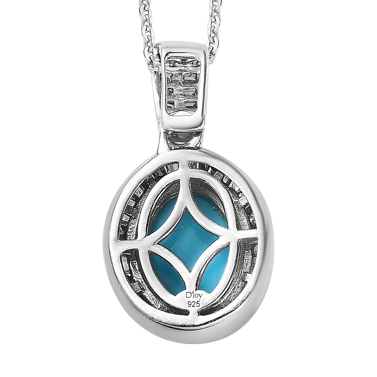 Sleeping Beauty Turquoise and Natural Champagne Diamond Halo Pendant Necklace 20 Inches in Platinum Over Sterling Silver 1.85 ctw image number 4