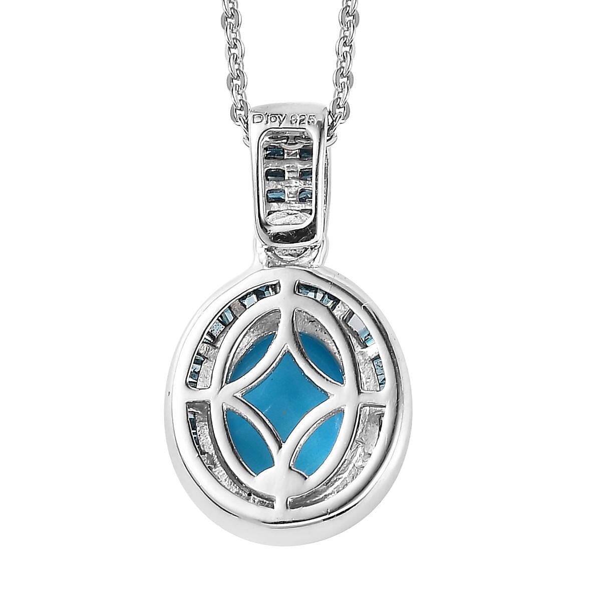 Sleeping Beauty Turquoise and Blue Diamond Halo Pendant Necklace 20 Inches in Platinum Over Sterling Silver 1.85 ctw