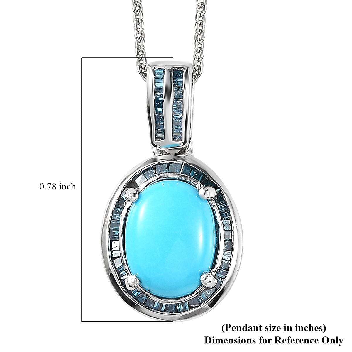 Sleeping Beauty Turquoise and Blue Diamond Halo Pendant Necklace 20 Inches in Platinum Over Sterling Silver 1.85 ctw