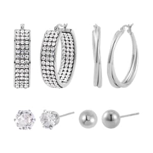 Evertrue Set of 4 pairs Simulated Diamond, Austrian Crystal Hoops and Stud Earrings in Stainless Steel