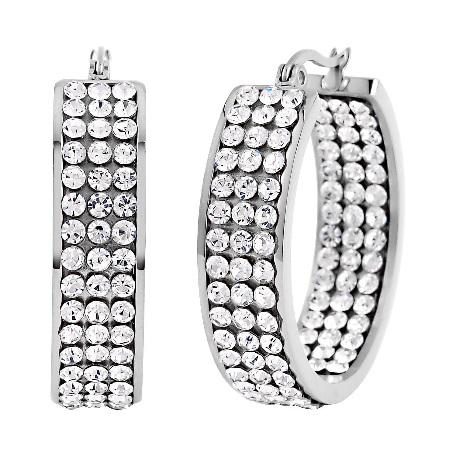 Evertrue Set of 4 pairs Simulated Diamond, Austrian Crystal Hoops and Stud Earrings in Stainless Steel