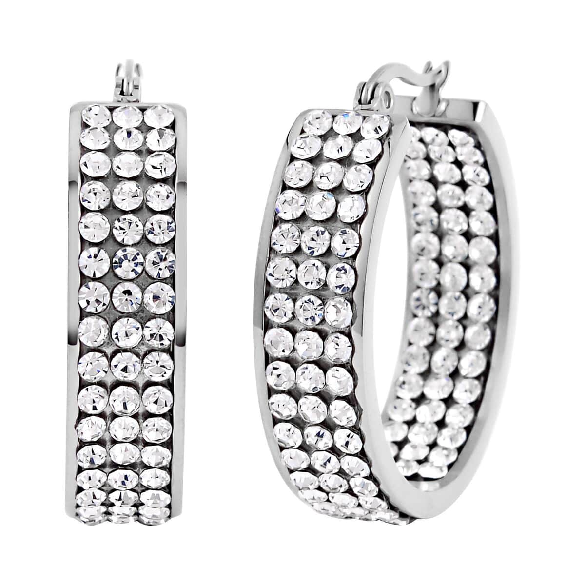 Evertrue Set of 4 pairs Simulated Diamond, Austrian Crystal Hoops and Stud Earrings in Stainless Steel image number 3