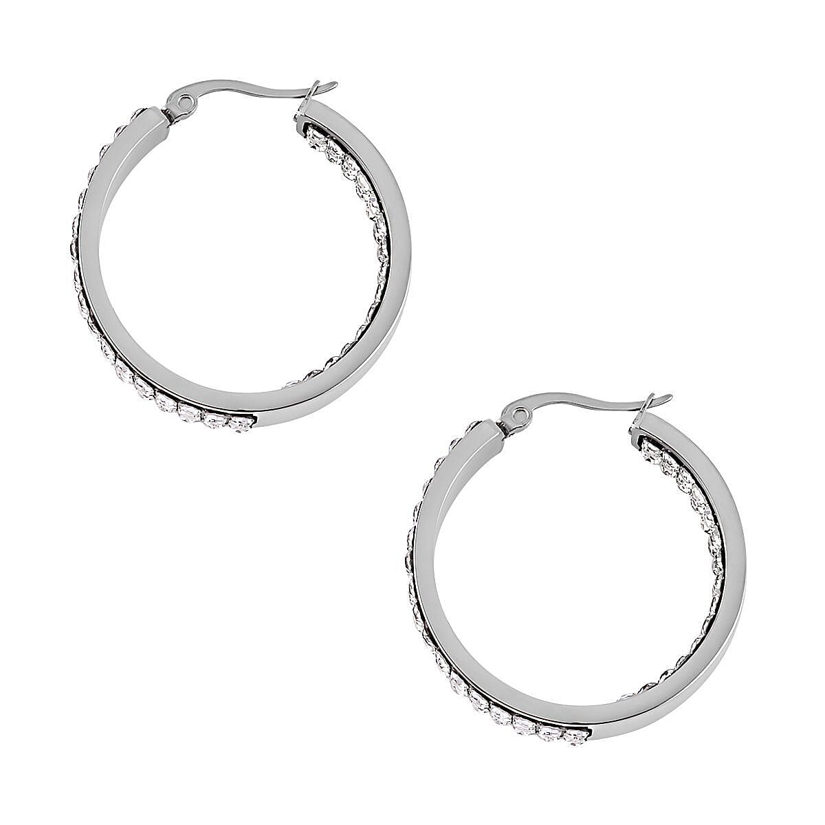 Evertrue Set of 4 pairs Simulated Diamond, Austrian Crystal Hoops and Stud Earrings in Stainless Steel